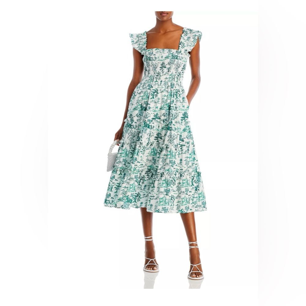 AQUA NWT size XS Calypso tiered smocked dress green floral